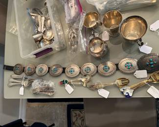 Danish 830 & sterling silver                                                                                    Navaho Indian sterling & turquoise Concho belt