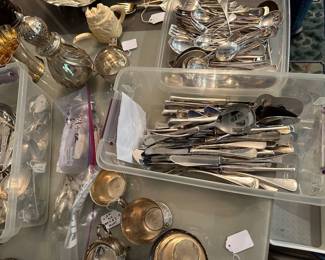 Set of Danish flatware in 2 plastic boxes--will be counted, weighed and laid out during sale