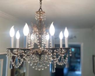 Crystal Chandelier, 19th Century French Gilt Btonze Crystal, Approx 20"W x 23"H to ceiling