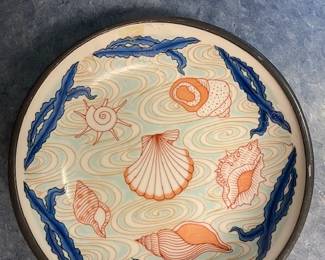 Vintage Neiman-Marcus Porcelain & Pewter Bowl, Nautical Seachells, 6.5" Round