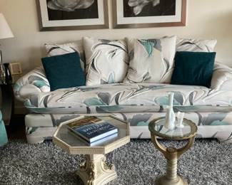1980's bench seat sofa, small tables