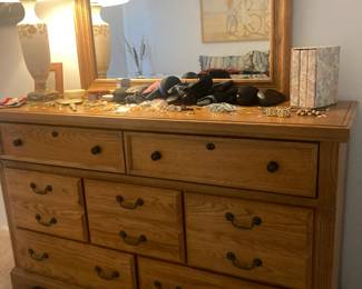 Vaughan Bassett Triple Dresser with Mirror (removable) costume jewelry, glasses and cases