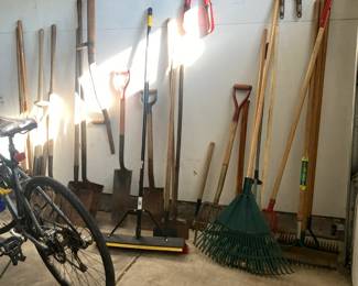 Shovels, racks, pick, sickle