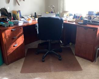 Corner Desk with file drawers and keyboard pullout, Office Chair, lots of office supplies