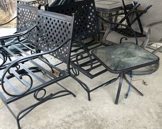 Patio furniture...table, rocking chairs (4) with cushions, lounge chairs (2), side tables