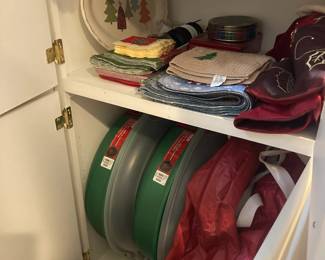 Christmas wreaths and table linens