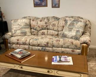 Three seat sofa, coffee table with drawer