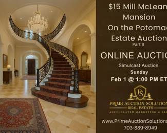 $15 Mill Mclean Mansion On the Potomac Downsizing Auction Auction filled with Period piece furniture, Quality Persian Rugs, Venetian Glass, Chanel, Ferregamo Collectibles, Art, and designer pieces 4