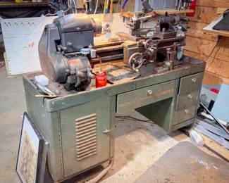 1948 Logan Model 825 Screw Cutting Lathe on 3-Drawer Cabinet Base
