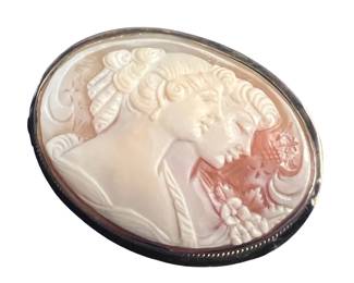Two Face 10K Gold Carved Shell Art Nouveau Cameo