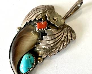 Native American Sterling Silver & Turquoise Pendant