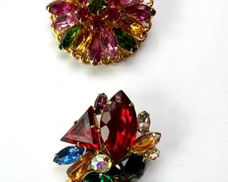 Vintage Colorful Rhinestone Crystal Mid Century Brooches