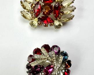 Vintage Colorful Rhinestone Crystal mid Century Brooches