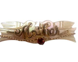 Victorian Mourning Pin/Brooch Carved Abalone "Mother"