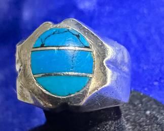 TAXCO Sterling Silver & Turquoise Chunky Ring. Mexico.