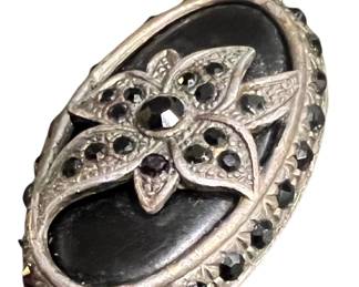 Victorian Sterling Silver & Black Onyx Mourning Pendant Jewelry.