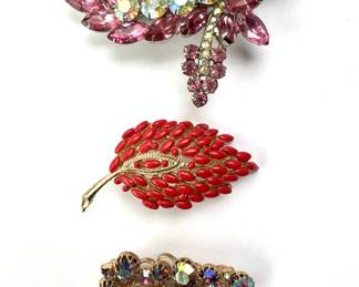Vintage Colorful Rhinestone Crystal Mid Century Brooches