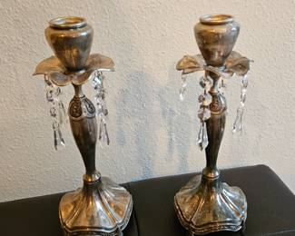 Silver tone candle stick holders
