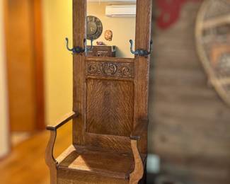 Antique hall tree w/storage bench