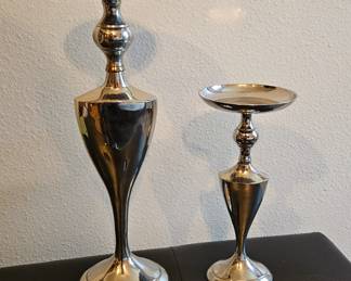 Silver tone candle holders