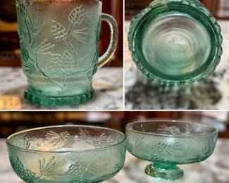 Tiana vintage glass pitcher and pedestal bowls