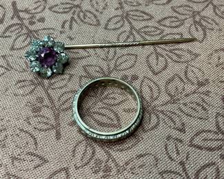 Antique Stick Pin and Ring. Ring is marked but indecipherable