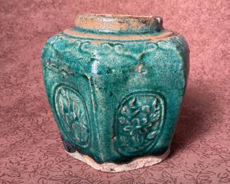 Antique 19th C. Funky Green Glaze Chinese Ginger Jar