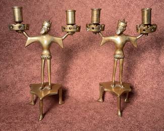 Gothic Revival pair of figural candlesticks so-called Miner’s Lights