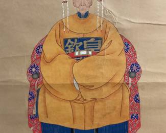 19th C. Chinese gouache on scroll ancestor portrait