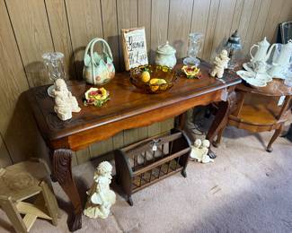 Nice vintage hand carved wood hall table