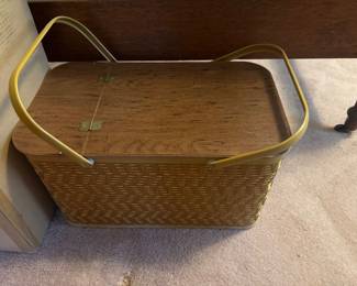 Vintage unused picnic basket with accessories inside