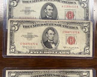 Red Seal $5s and Silver Certificate $5