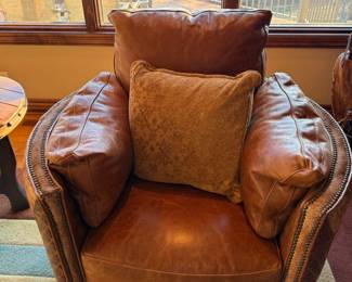 RUNYON Cowhide Leather Barrel Chair