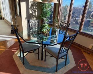 Wrought Iron Glass Topped Table and Chair Set
