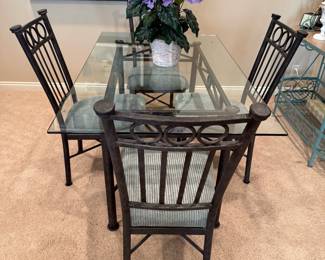Wrought Iron Glass Topped Table and Chair Set