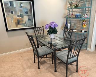 Wrought Iron Glass Topped Table and Chair Set
