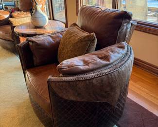 RUNYON Cowhide Leather Barrel Chair