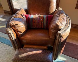RUNYON Cowhide Leather Barrel Chair
