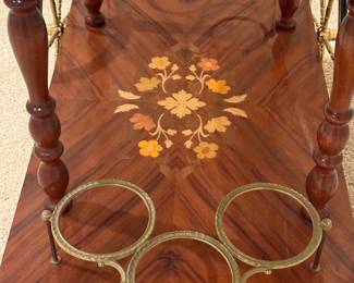 Vintage Italian Drop-Leaf Marquetry Inlaid Wood Tea Cart