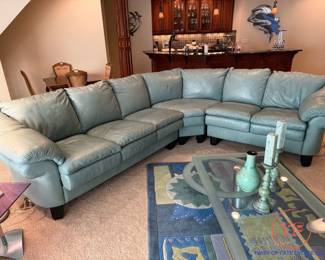 Teal Leather Sectional