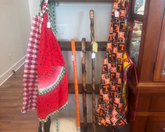 Vintage Aprons and walking sticks