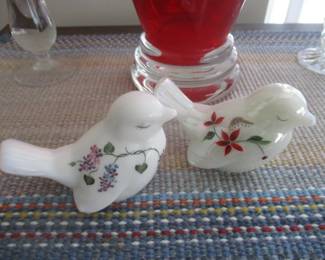 Fenton White Milk Glass Songbird Figurine "Hand Painted"