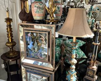 Pair of Eglomise Side Chests/Bedside Cabinets