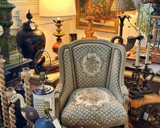 Pair of Louis XVI Style Painted Bergere Chairs with Beaded Frames