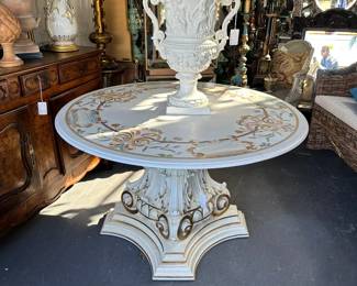 Carved Wood Capital Base with Pietra Dura Marble Top