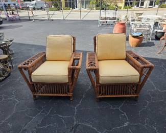 Pair of President’s Chairs by Palecek in Natural Finish (replica of a chairs used on FDR's yacht)