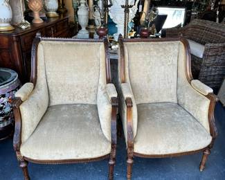 Pair of 19th C. Carved Walnut Bergeres