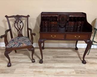 Chippendale Escritoire Desk and Matching Chair