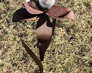 Metal flower yard art
