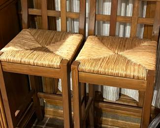 Set of three counter height bar stools, rush seats, Pottery Barn